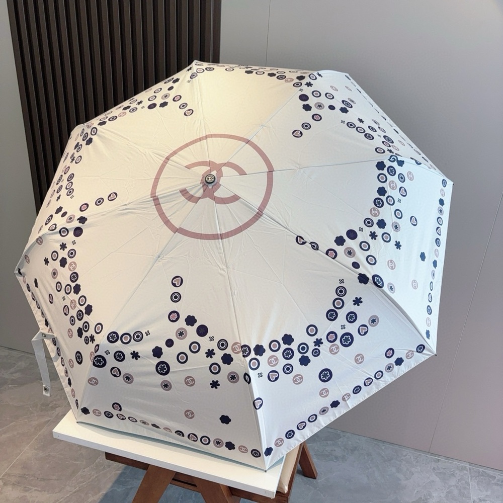 CHANEL White and Black Designer Umbrella